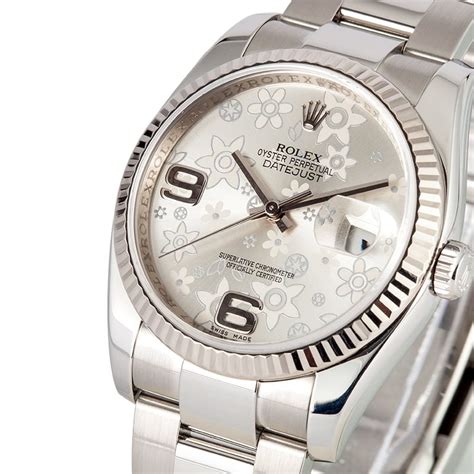 rolex datejust silver flower dial|rolex datejust silver dial 36mm.